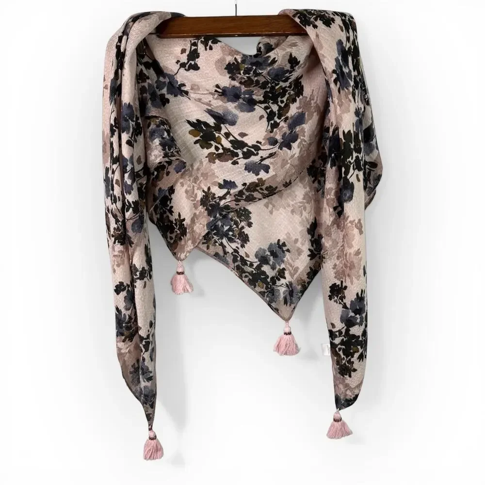 Pure J Jill Womens Scarf Shawl Wrap Pink Tassel Floral